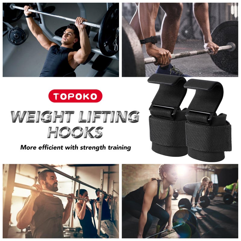 TOPOKO 2 Pcs Weight Lifting Hooks - Upgraded Heavy Duty Lifting Wrist Straps for Deadlift, Powerlift, Pull up bar, Liftups, Shrugs, Alternative in Fitness Gym Power Training, Not Scalable Hook - Image 4